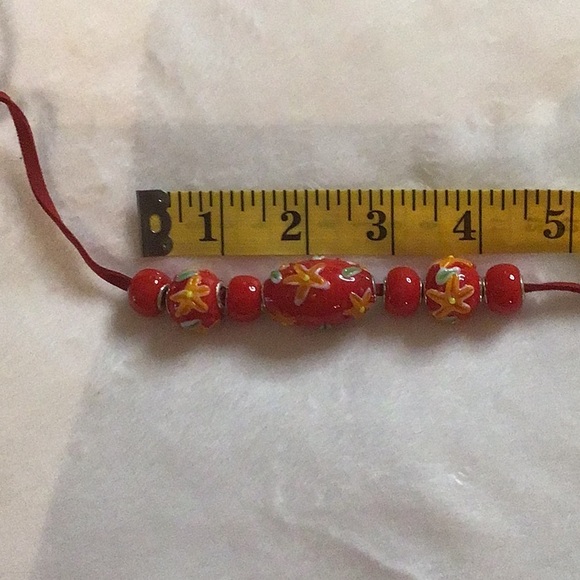 Lampwork focal beads glass beads jewelry 7 bead lot red flowers shiny large hole - Picture 2 of 5